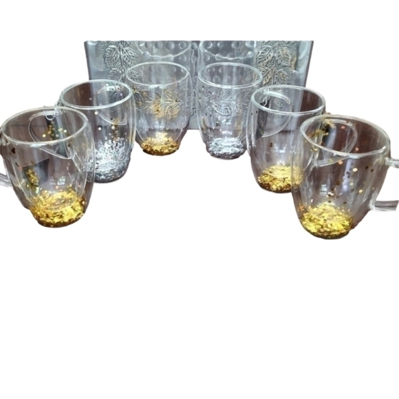 Double Walled (Insulated) Gold & Silver Glittery 12Oz Glass Coffee Mugs Set of 6 - Picture 2 of 12